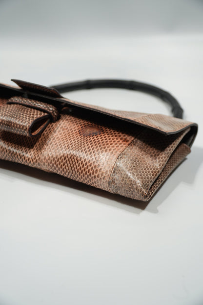 Gucci by Tom Ford Brown Python Bamboo Top Handle Bag