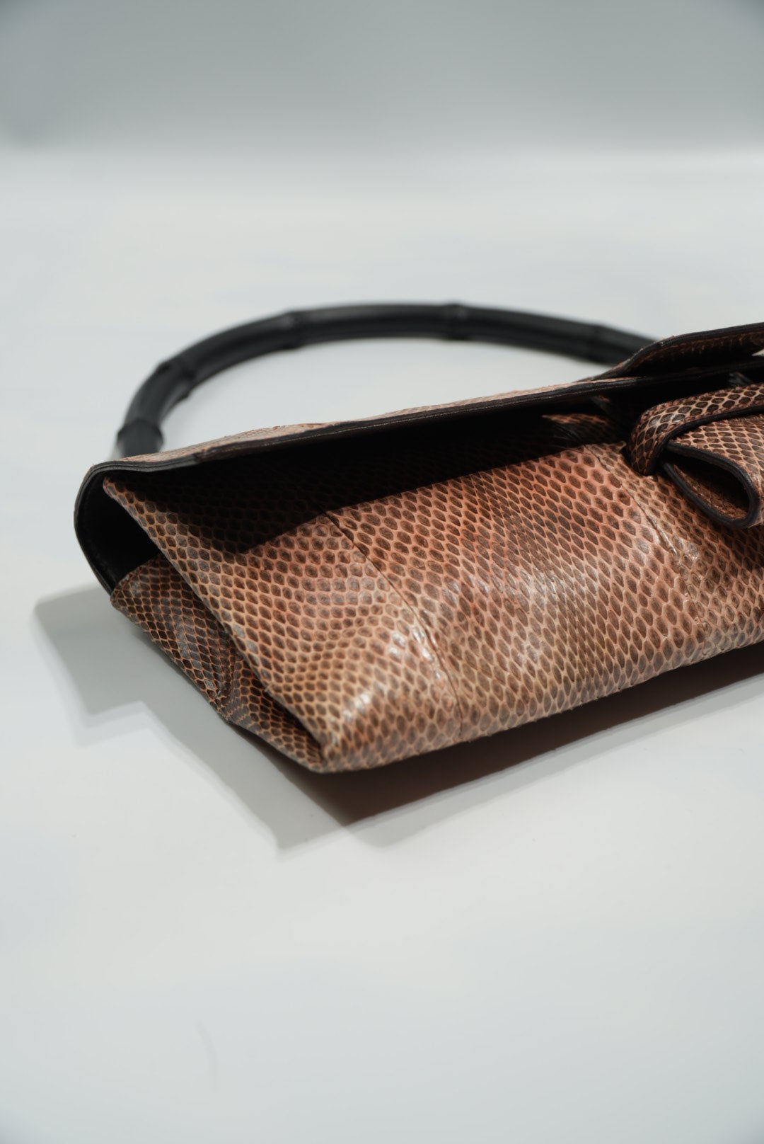 Gucci by Tom Ford Brown Python Bamboo Top Handle Bag