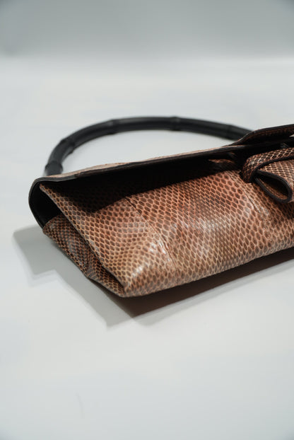 Gucci by Tom Ford Brown Python Bamboo Top Handle Bag