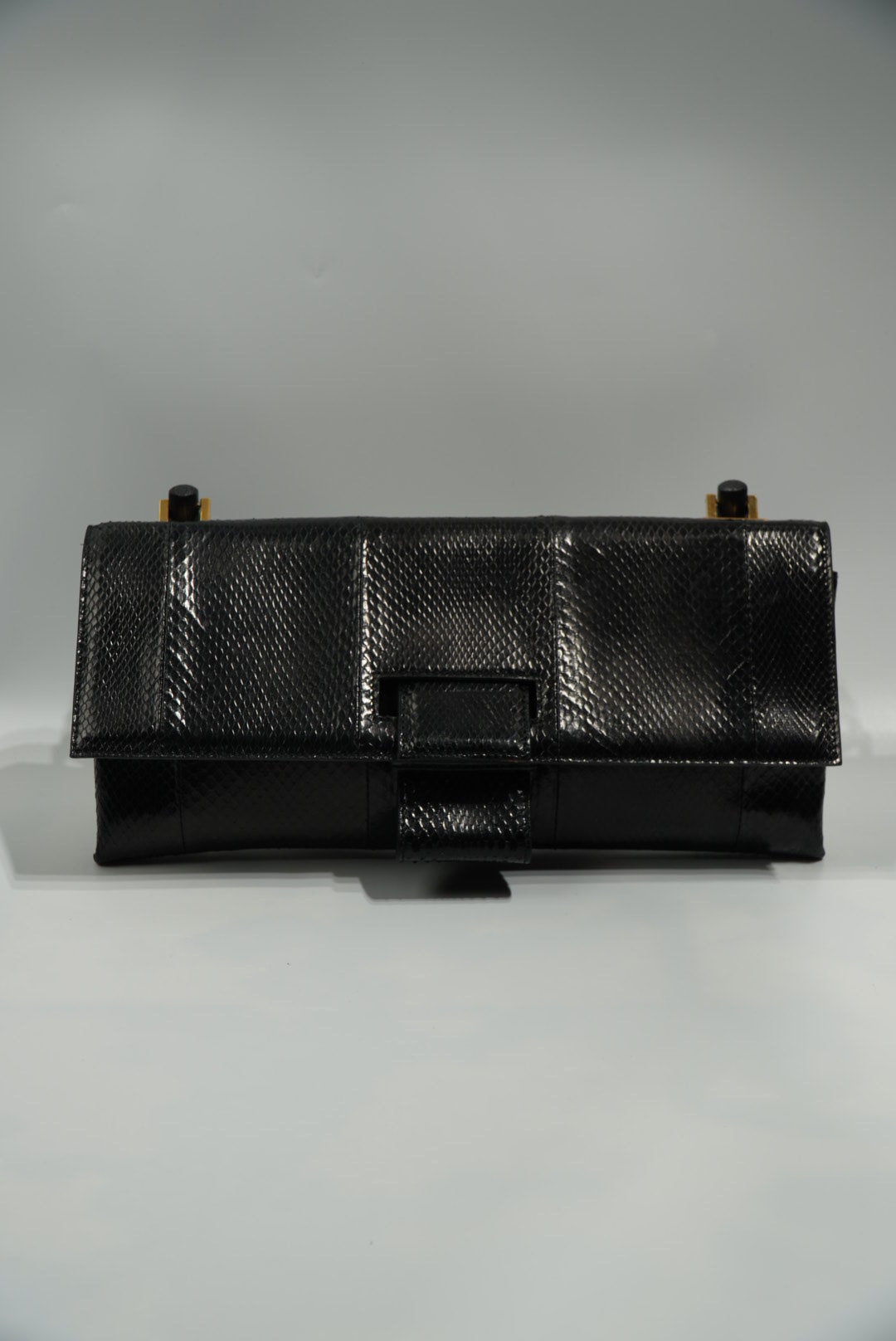Gucci by Tom Ford Black Python Bamboo Top Handle Bag