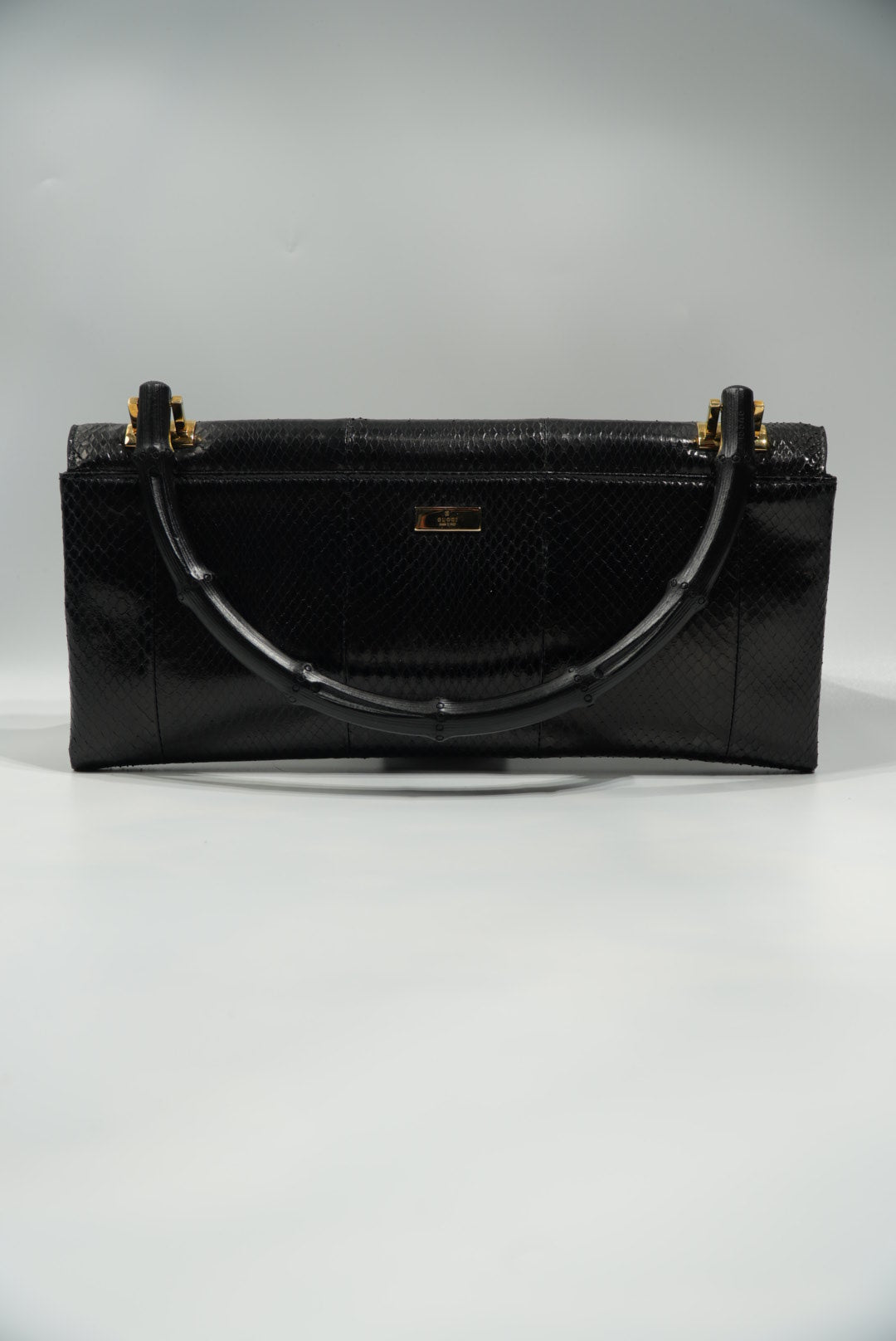 Gucci by Tom Ford Black Python Bamboo Top Handle Bag