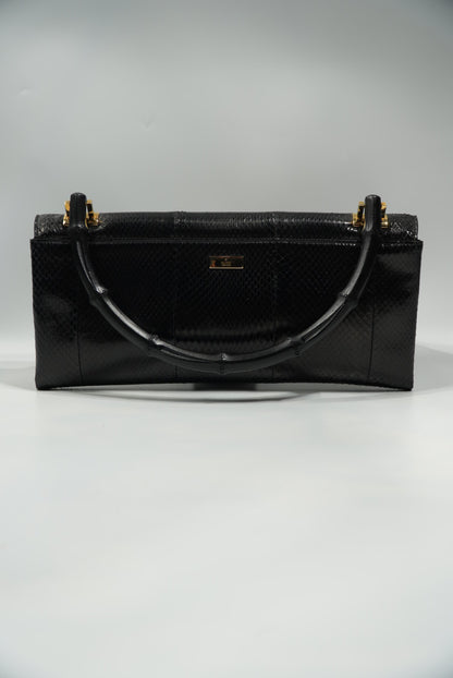 Gucci by Tom Ford Black Python Bamboo Top Handle Bag