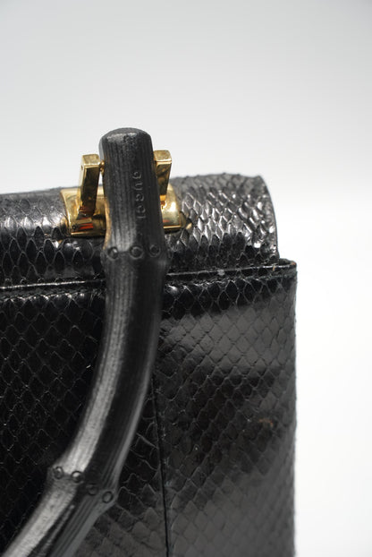 Gucci by Tom Ford Black Python Bamboo Top Handle Bag
