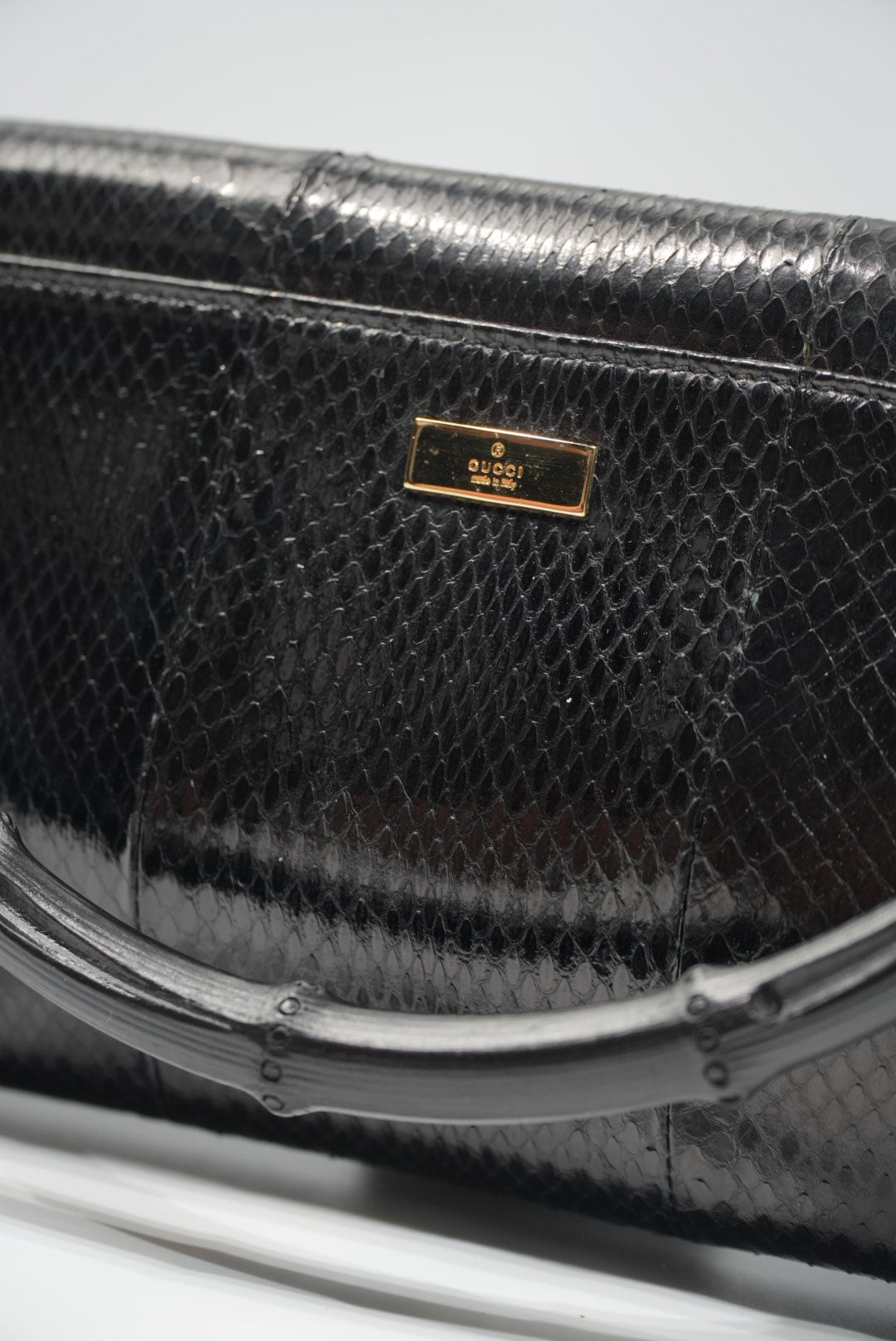 Gucci by Tom Ford Black Python Bamboo Top Handle Bag