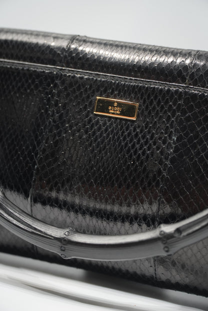 Gucci by Tom Ford Black Python Bamboo Top Handle Bag