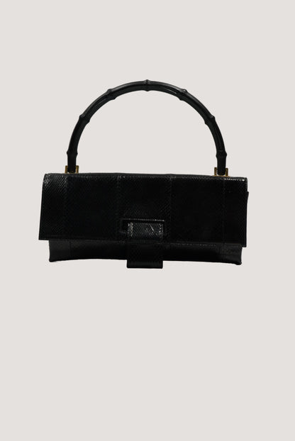 Gucci by Tom Ford Black Python Bamboo Top Handle Bag
