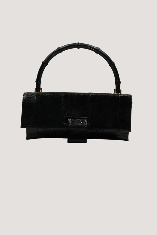 Gucci by Tom Ford Black Python Bamboo Top Handle Bag