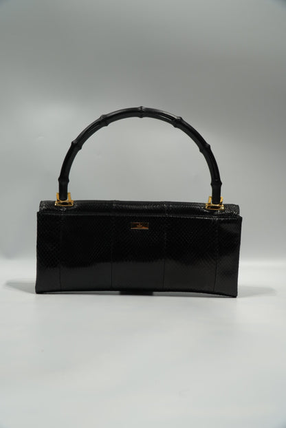 Gucci by Tom Ford Black Python Bamboo Top Handle Bag