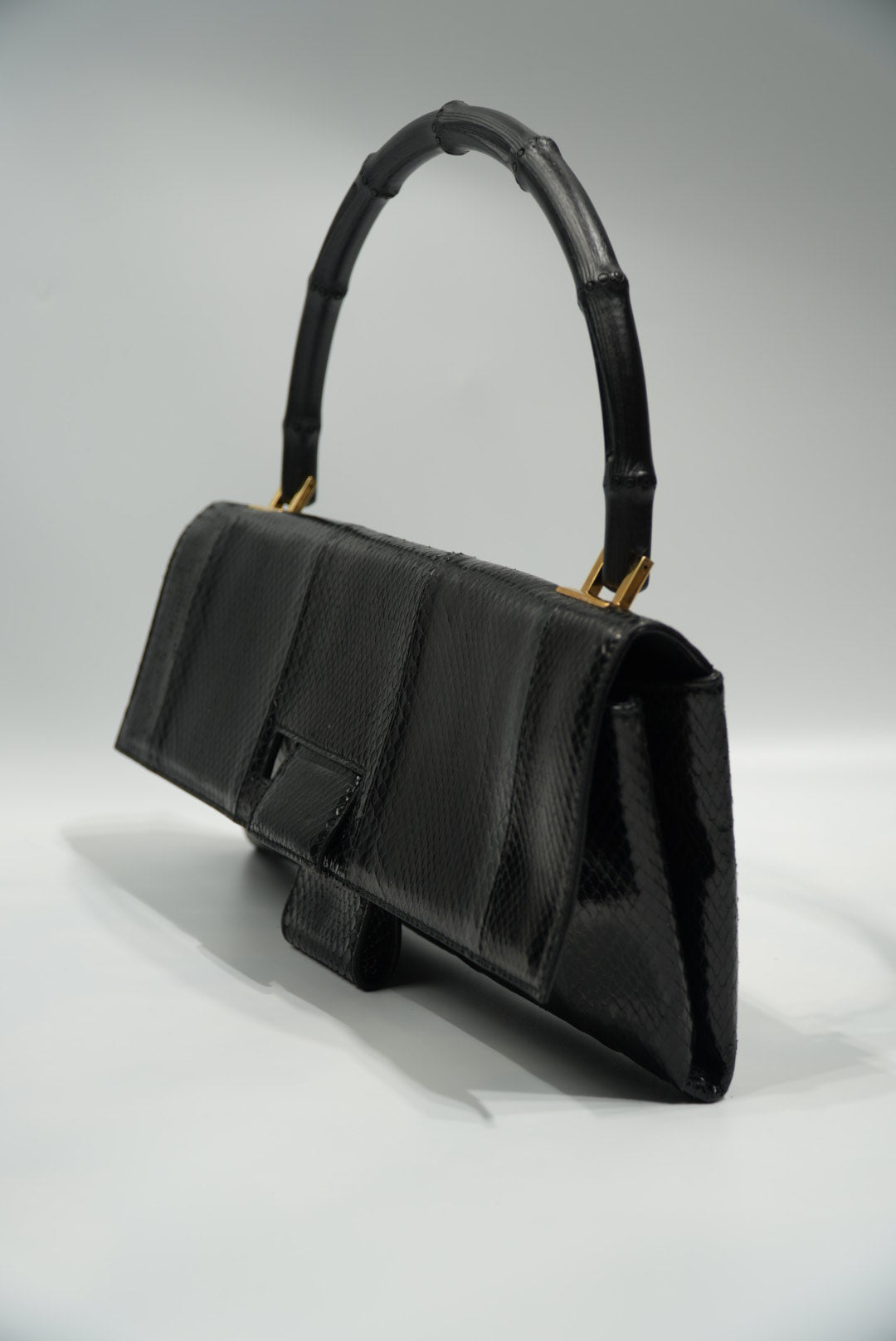 Gucci by Tom Ford Black Python Bamboo Top Handle Bag