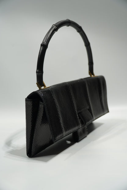 Gucci by Tom Ford Black Python Bamboo Top Handle Bag