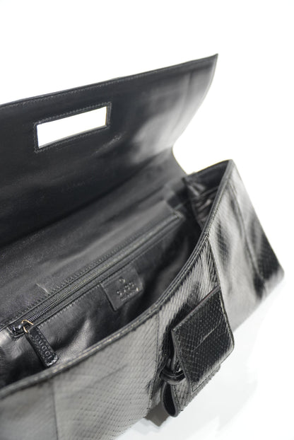 Gucci by Tom Ford Black Python Bamboo Top Handle Bag