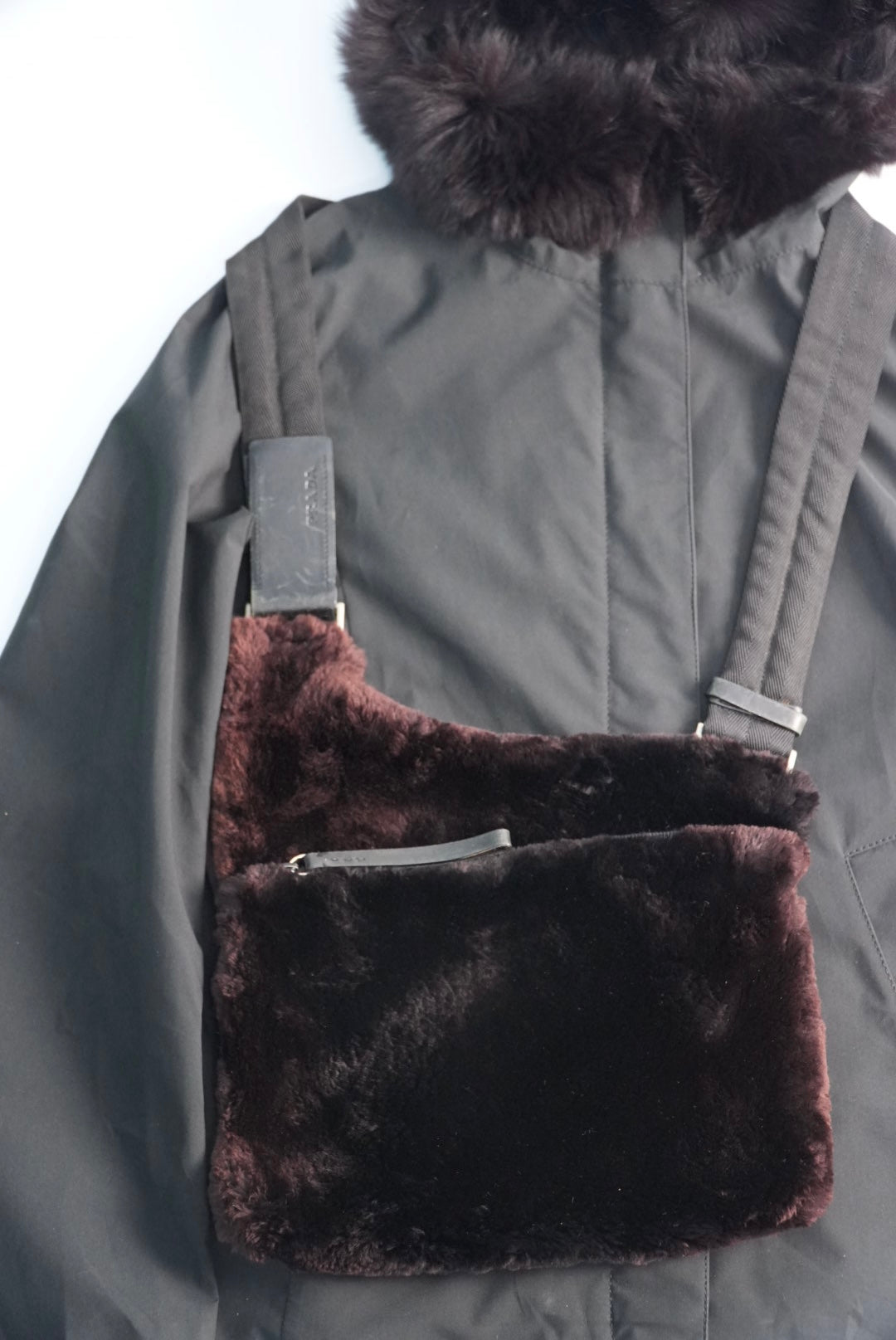 Prada Sport Fur Jacket & Prada FW1999 Crossbody Bag Soft Fur
