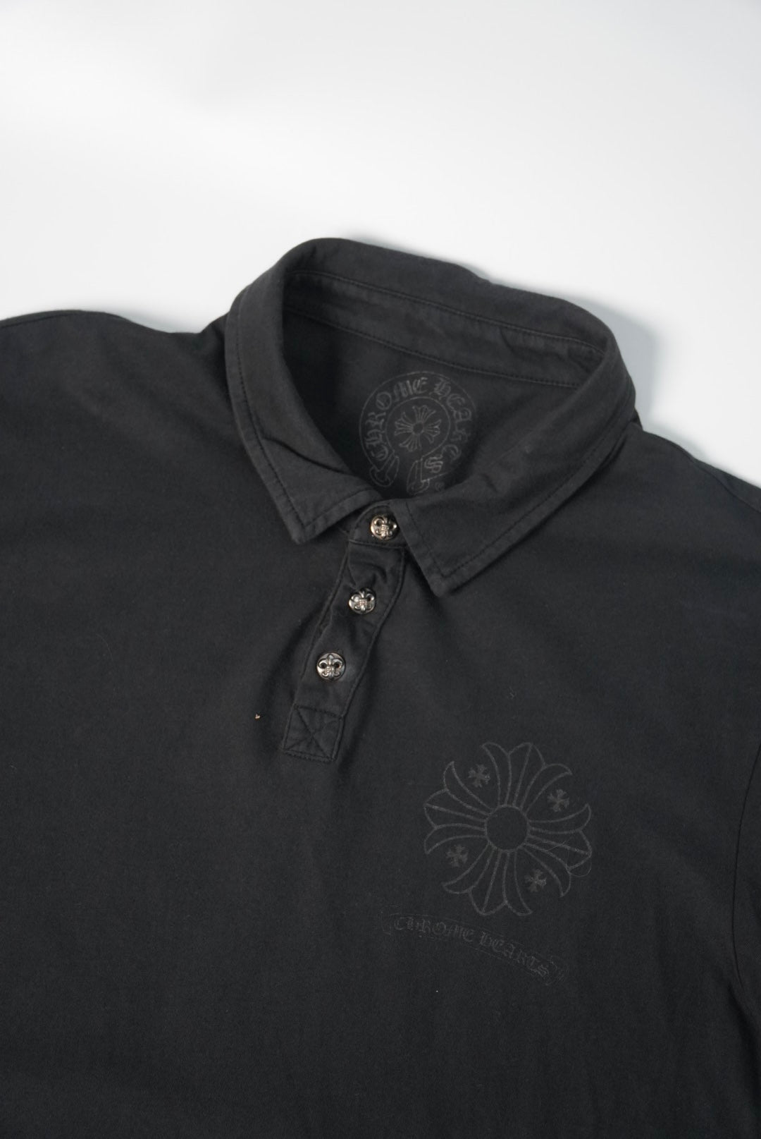 Chrome Hearts Silver Button Tonal Plus Cross Logo Polo Shirt