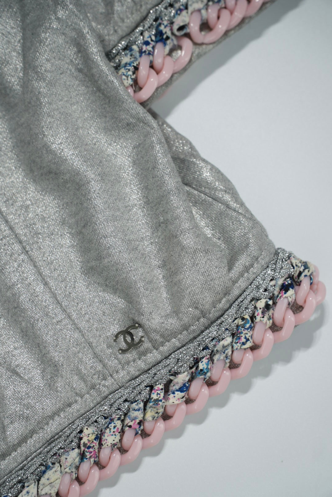 Chanel Silver Chain Tweed Trimming Blazer Jacket