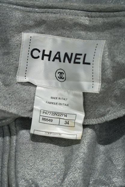 Chanel Silver Chain Tweed Trimming Blazer Jacket