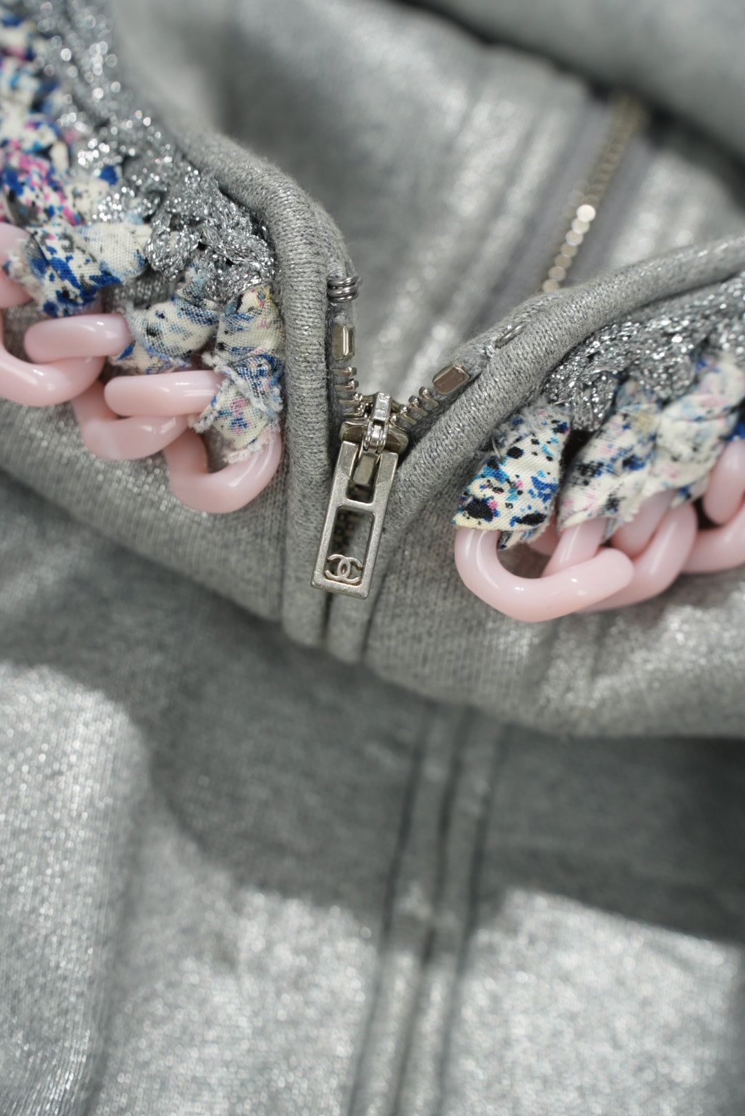 Chanel Silver Chain Tweed Trimming Blazer Jacket