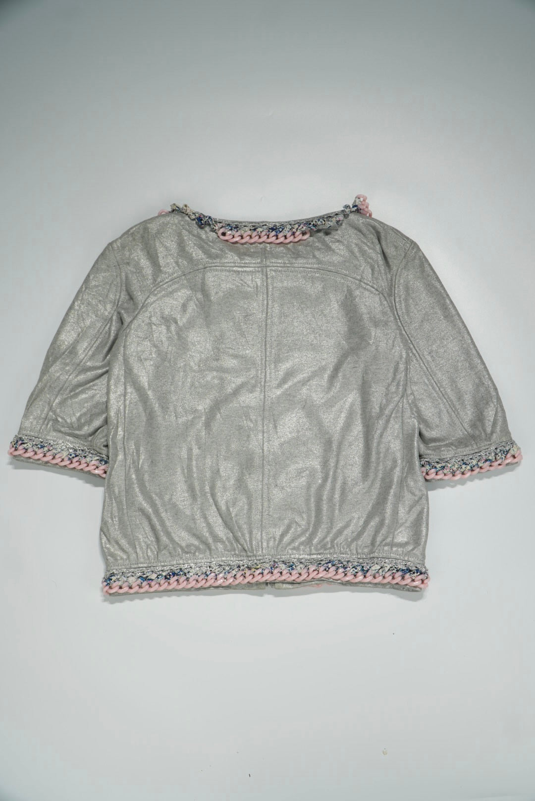 Chanel Silver Chain Tweed Trimming Blazer Jacket