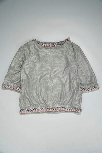 Chanel Silver Chain Tweed Trimming Blazer Jacket