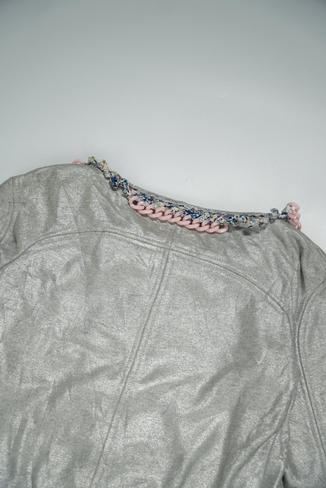 Chanel Silver Chain Tweed Trimming Blazer Jacket