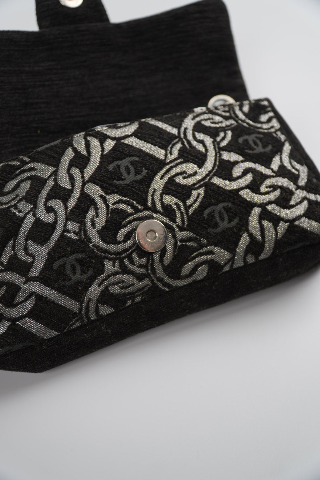 Chanel Black/Silver Printed Tweed CC Chainlink Flap Bag