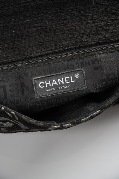 Chanel Black/Silver Printed Tweed CC Chainlink Flap Bag