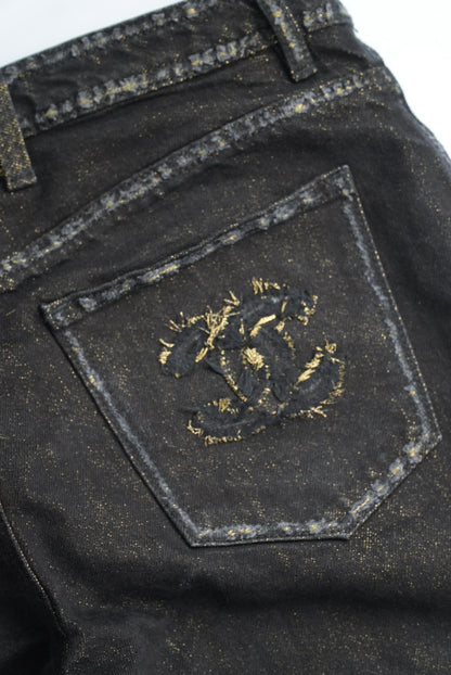 Chanel Lamé Glittered Denim Pants