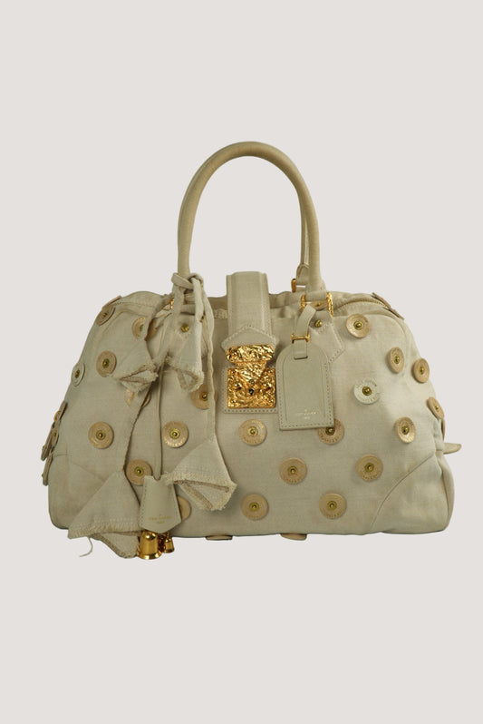 Louis Vuitton Beige Canvas Bowly Polka Dot Panama Bag