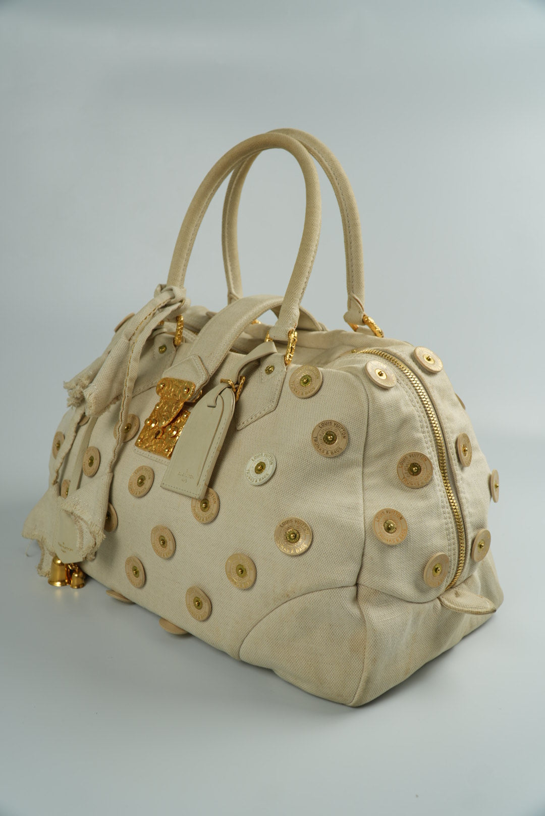 Louis Vuitton Beige Canvas Bowly Polka Dot Panama Bag