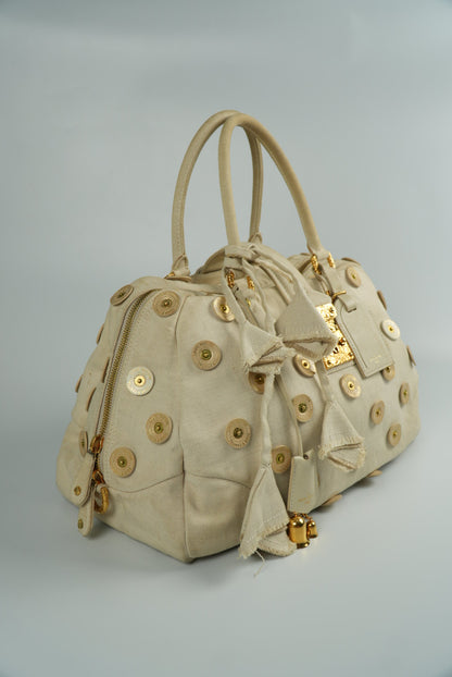 Louis Vuitton Beige Canvas Bowly Polka Dot Panama Bag