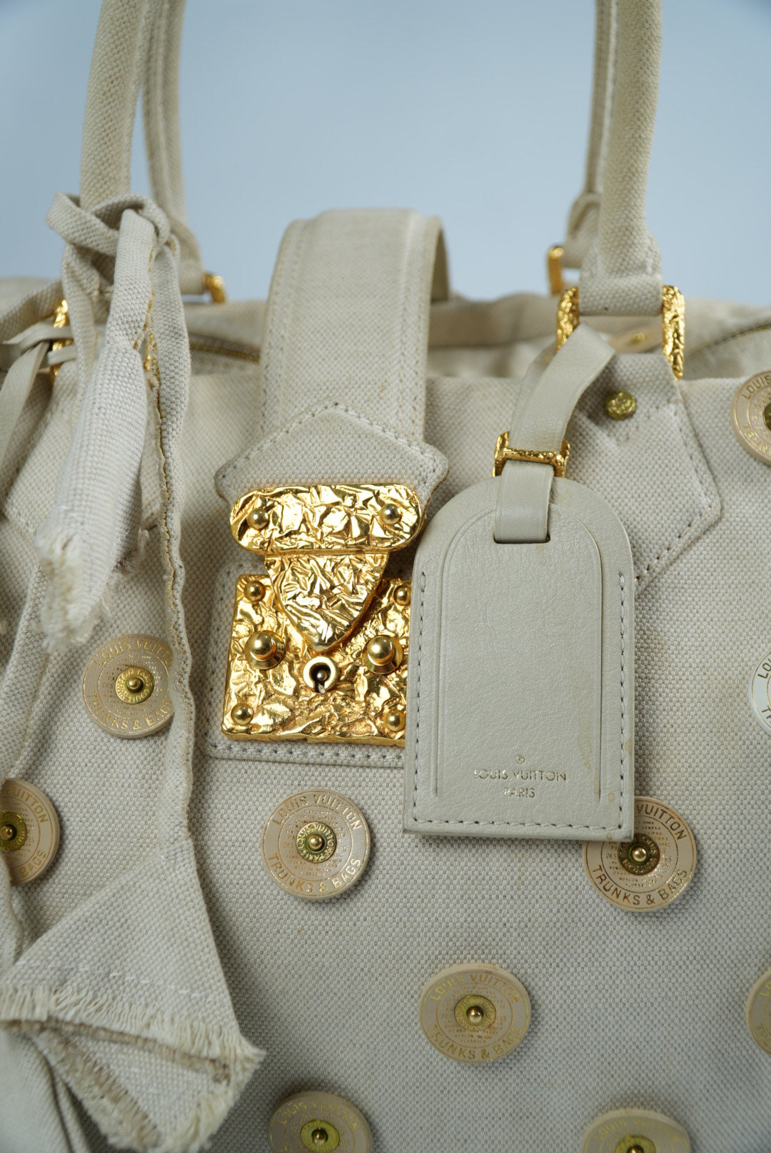 Louis Vuitton Beige Canvas Bowly Polka Dot Panama Bag