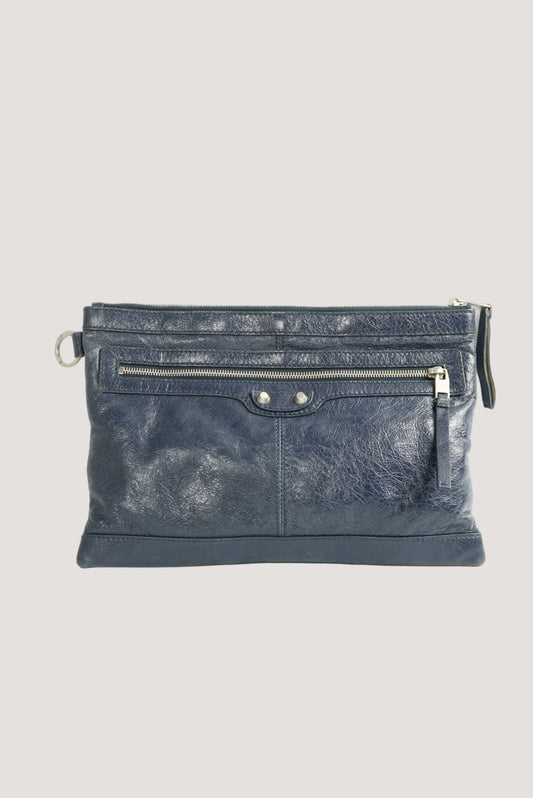 Balenciaga Blue Motorcross Classic Clip Clutch