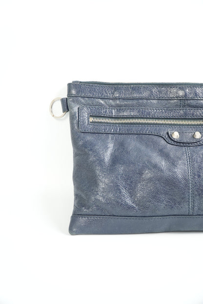 Balenciaga Blue Motorcross Classic Clip Clutch