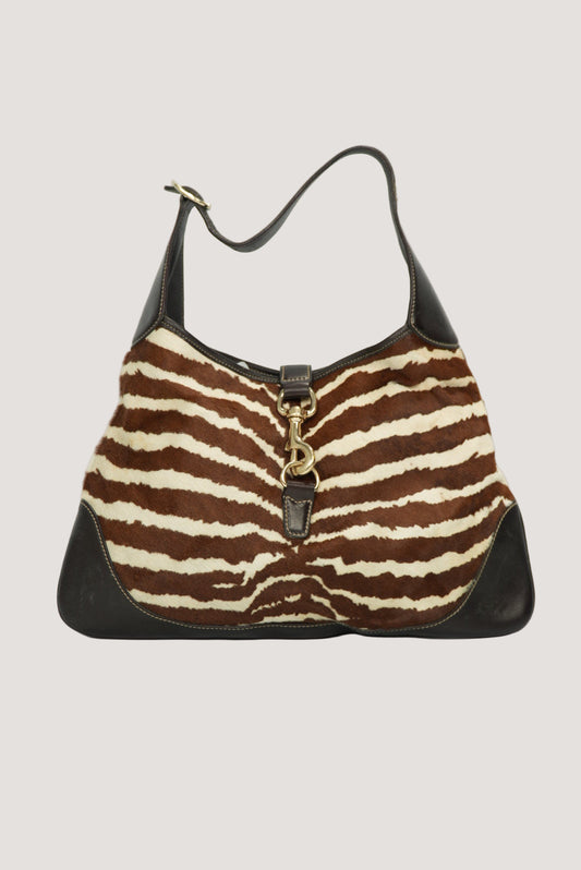Gucci by Tom Ford Brown and White Zebra Print Pony-hair Jackie O Bag