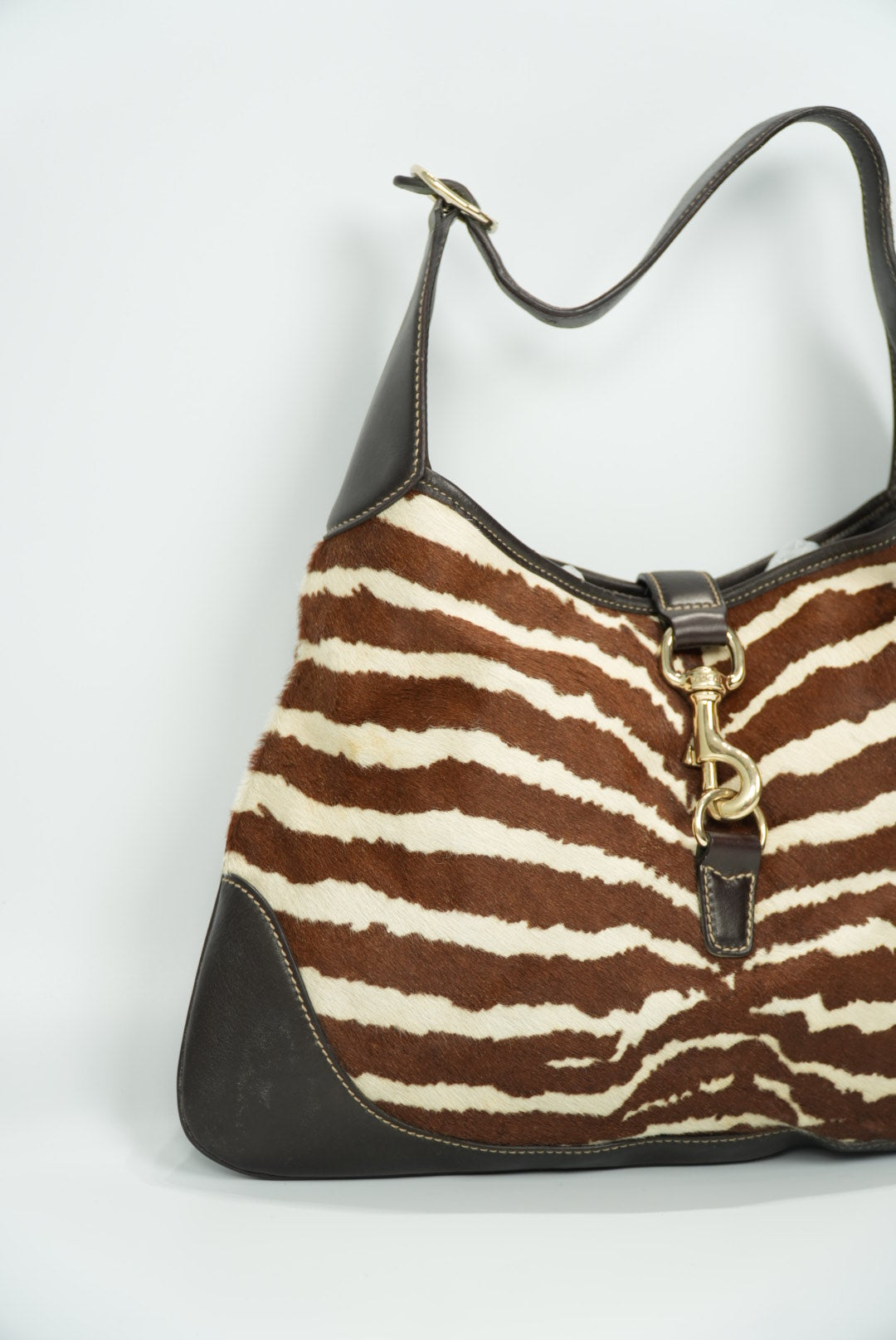 Gucci by Tom Ford Brown and White Zebra Print Pony-hair Jackie O Bag