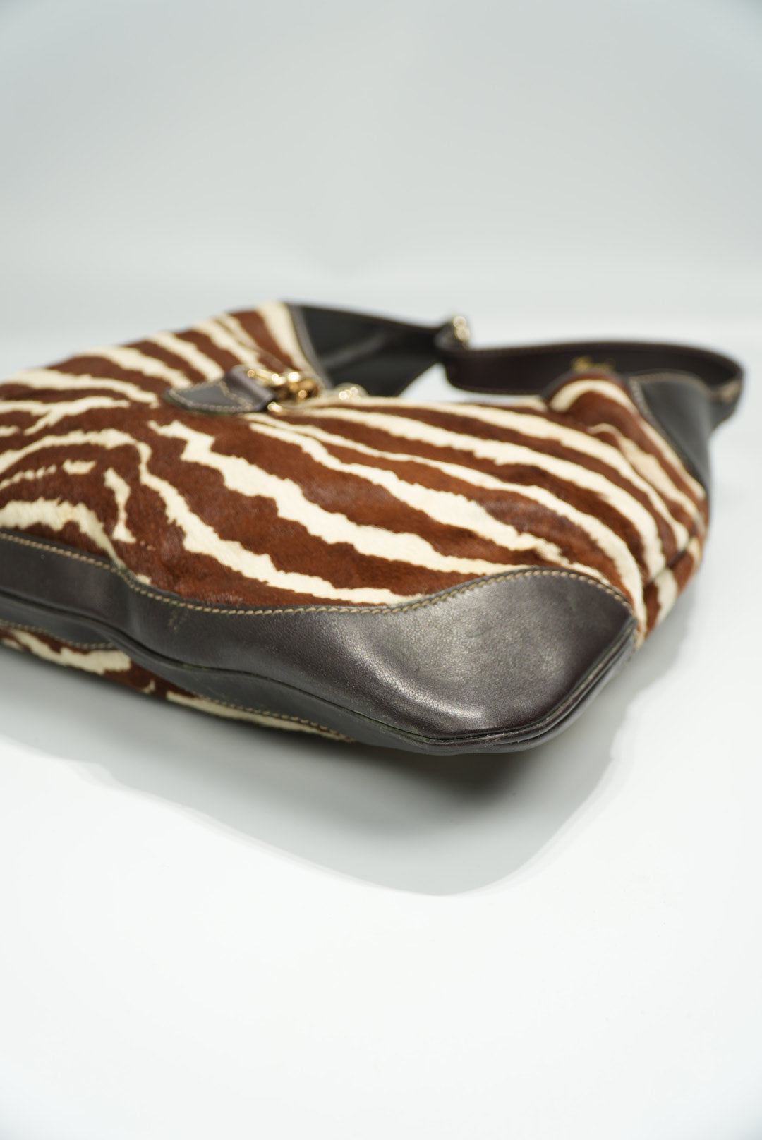 Gucci by Tom Ford Brown and White Zebra Print Pony-hair Jackie O Bag