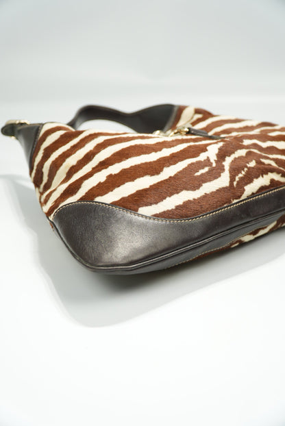 Gucci by Tom Ford Brown and White Zebra Print Pony-hair Jackie O Bag