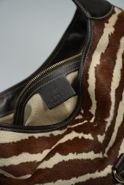 Gucci by Tom Ford Brown and White Zebra Print Pony-hair Jackie O Bag
