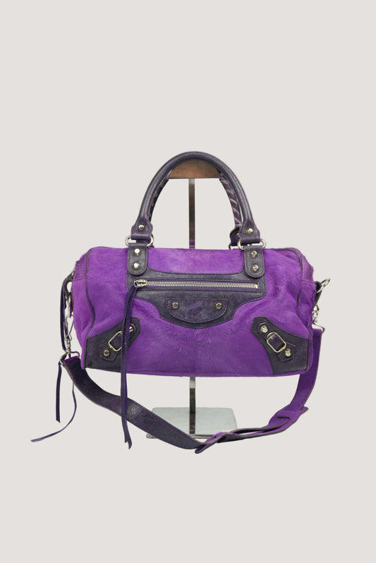 Balenciaga Violet/Ink Pony Hair Giant 12 Silver City Bag