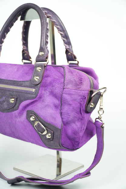 Balenciaga Violet/Ink Pony Hair Giant 12 Silver City Bag