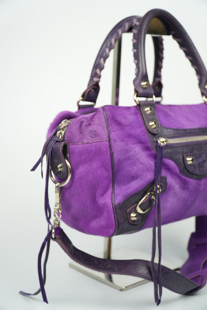 Balenciaga Violet/Ink Pony Hair Giant 12 Silver City Bag