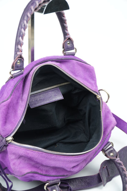 Balenciaga Violet/Ink Pony Hair Giant 12 Silver City Bag