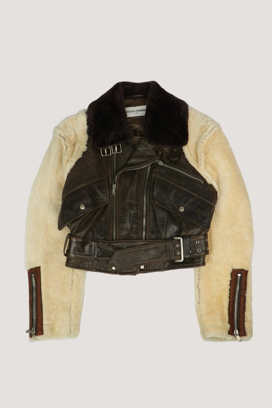 Dolce & Gabbana 90’s Leather Shearling Fur Aviator Jacket