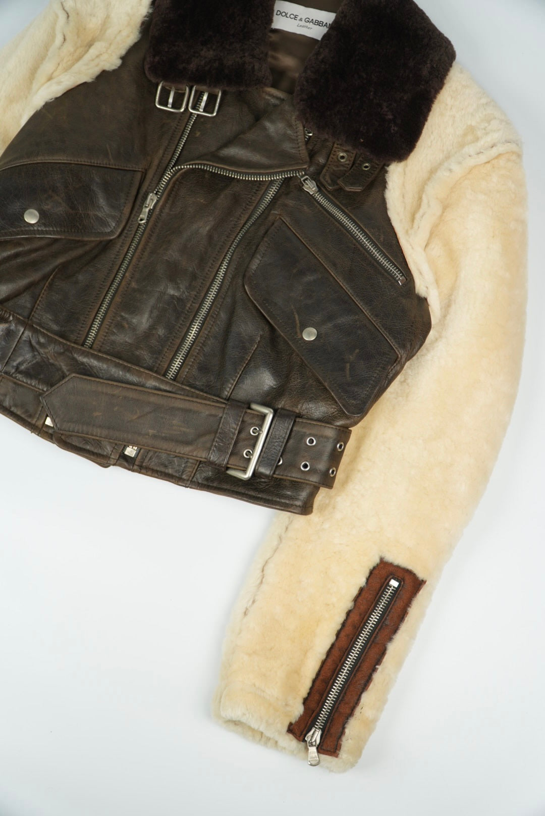 Dolce & Gabbana 90’s Leather Shearling Fur Aviator Jacket