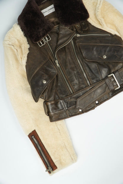 Dolce & Gabbana 90’s Leather Shearling Fur Aviator Jacket
