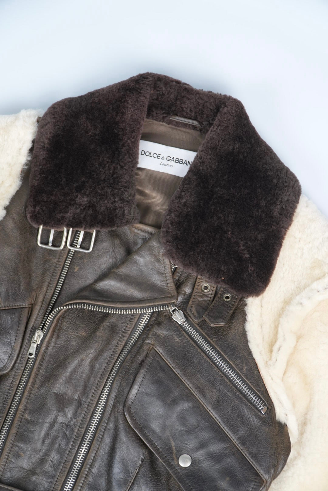 Dolce & Gabbana 90’s Leather Shearling Fur Aviator Jacket
