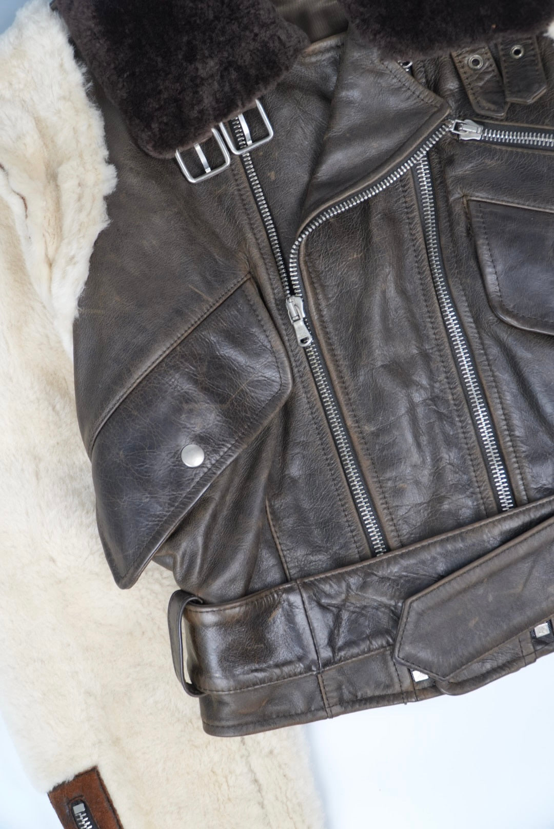 Dolce & Gabbana 90’s Leather Shearling Fur Aviator Jacket