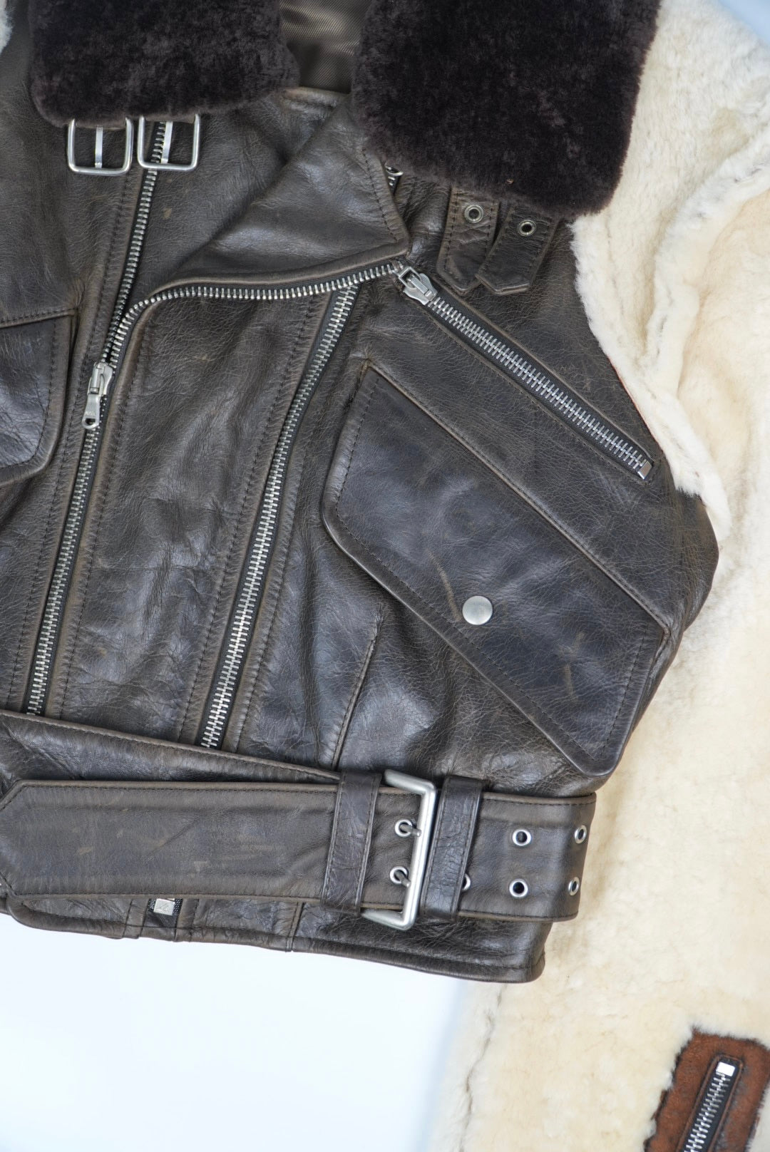 Dolce & Gabbana 90’s Leather Shearling Fur Aviator Jacket