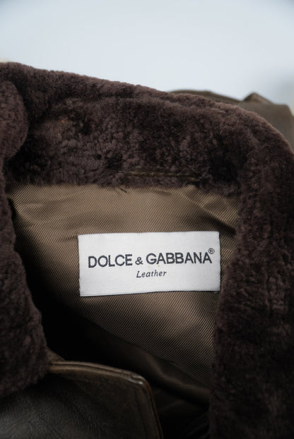 Dolce & Gabbana 90’s Leather Shearling Fur Aviator Jacket