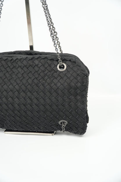 Bottega Veneta Nero Intrecciato Grosgrain Duo Bag