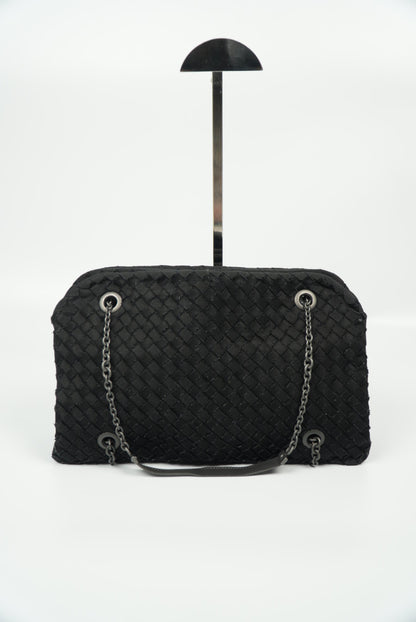 Bottega Veneta Nero Intrecciato Grosgrain Duo Bag